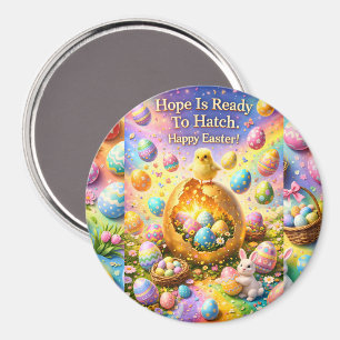 Happy Easter, magical chick and bunny decorative f Magnet
