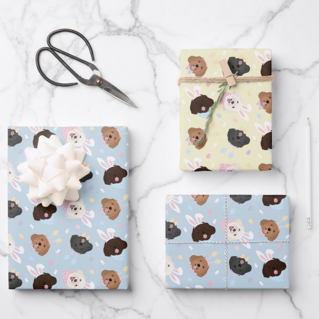 Happy Easter Maltipoo Dogs Wrapping Paper Sheets (Front)