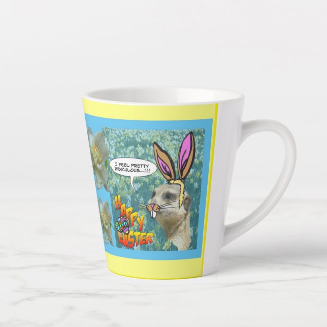 Happy Easter Meerkat Daffodils Design Latte Mug (Right)