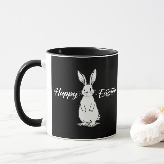 Happy Easter – Minimal Bunny Illustration - caneca Mug (With Donut)