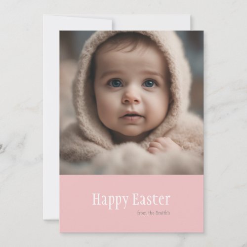  Happy Easter Minimalist Pink Photo Holiday Card
