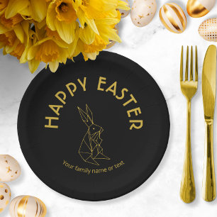 Happy Easter Modern Black and Gold Paper Plates