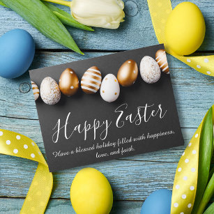 happy easter modern calligraphy gold eggs postcard