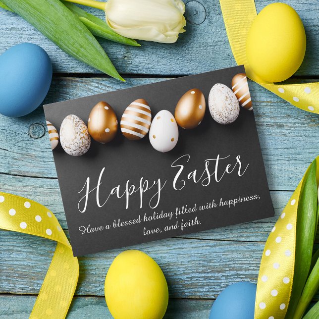 happy easter modern calligraphy gold eggs postcard (Creator Uploaded)