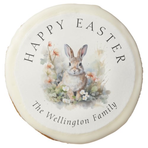 Happy Easter Modern Elegant Watercolor Bunny Sugar Cookie