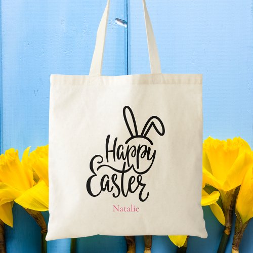 Happy Easter Modern Minimalist Black Typography Tote Bag