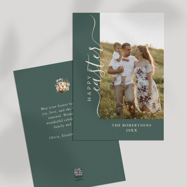 Happy Easter Modern Minimalist Sage Green Card (Happy Easter Modern Minimalist Sage Green Card on a white table.)