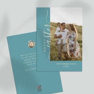 Happy Easter Modern Minimalist Teal Greeting Card