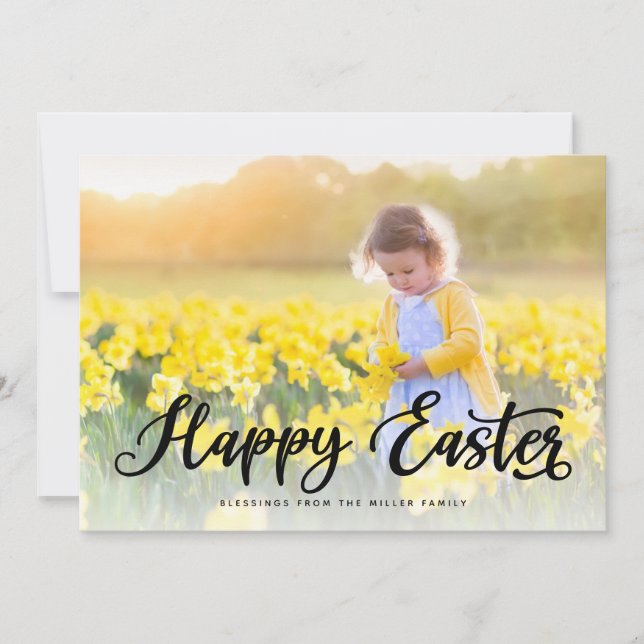 Happy Easter Modern Script Photo Holiday Card (Front)