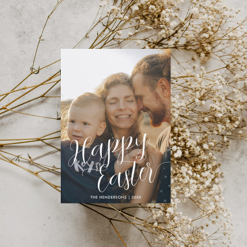 Happy Easter Modern Script Photo Holiday Card Happy Easter Modern Script Photo Holiday Card