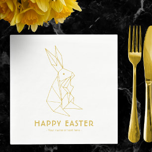 Happy Easter Modern White and Gold Napkins