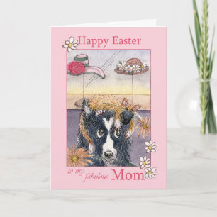 Happy Easter Mom, border collie dog in cat bonnet Holiday Card