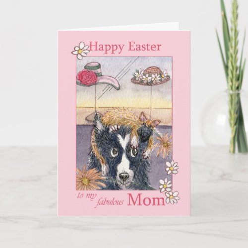 Happy Easter Mom border collie dog in cat bonnet Holiday Card