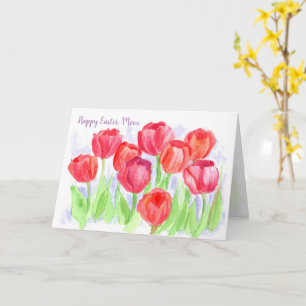 Happy Easter Mom Red Tulip Flowers Card