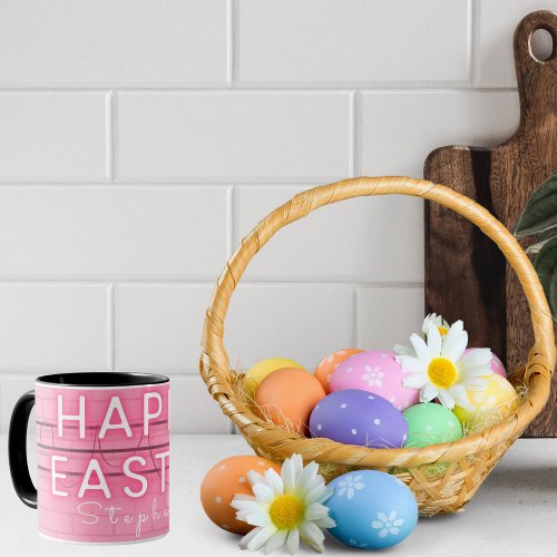 Happy Easter Monogram Pink Black Cool Chic Coffee Mug