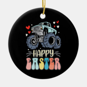Happy Easter Monster Truck Bunny Rabbit Eggs Ceramic Ornament