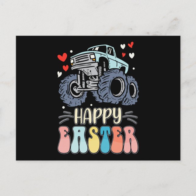 Happy Easter Monster Truck Bunny Rabbit Eggs Postcard (Front)