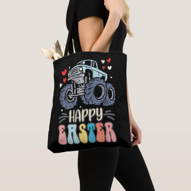 Happy Easter Monster Truck Bunny Rabbit Eggs Tote Bag (Close Up)