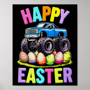 Happy Easter Monster Truck Colorful Egg Hunt Poster