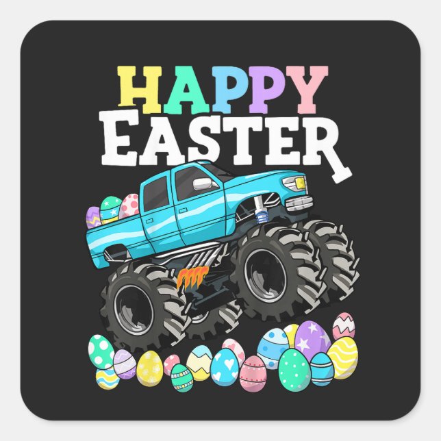Happy Easter Monster Truck Easter Eggs Square Sticker (Front)