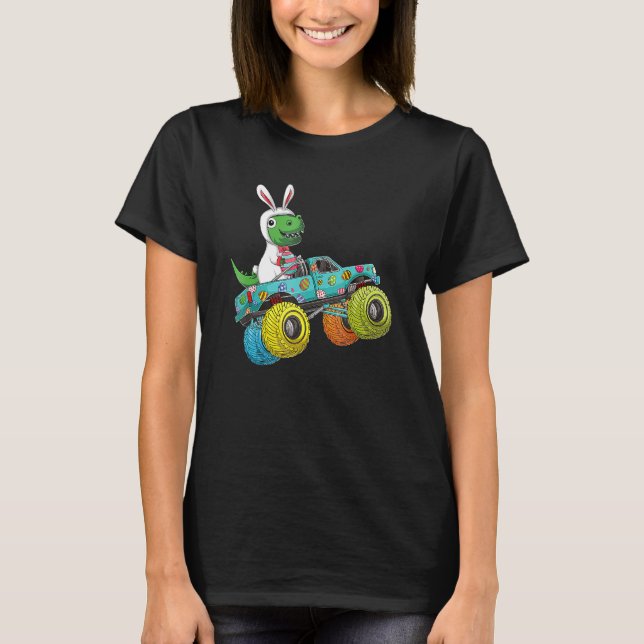 Happy Easter Monster Truck Trex Dinosaur Bunny Cos T-Shirt (Front)