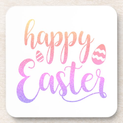 Happy Easter Multicolored Easter Egg Typography Beverage Coaster