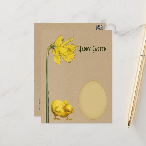 Happy Easter narcissus daffodil egg and chick Holiday Postcard