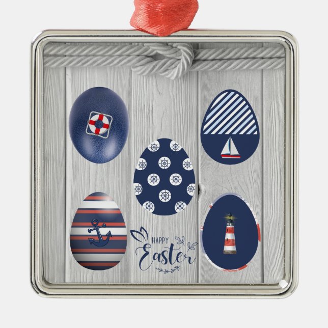 Happy Easter Nautical Themed Coastal Boating Metal Ornament (Front)