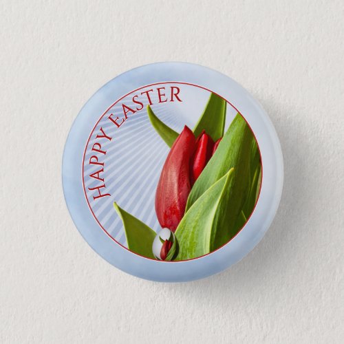 Happy Easter New Red Tulip Floral Photography Button