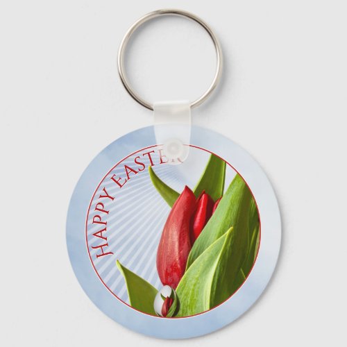 Happy Easter New Red Tulip Floral Photography Keychain