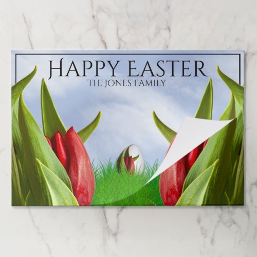 Happy Easter NewRed Tulips Floral Photo Egg Paper Pad
