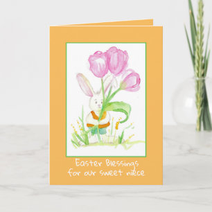 Happy Easter Niece Rabbit Tulip Flowers Card