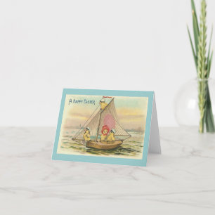 Happy Easter On A Sailboat Vintage Holiday Card