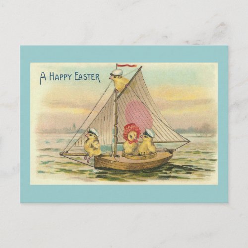 Happy Easter On A Sailboat Vintage Holiday Postcard