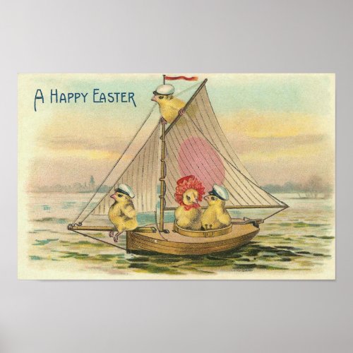 Happy Easter On A Sailboat Vintage Poster