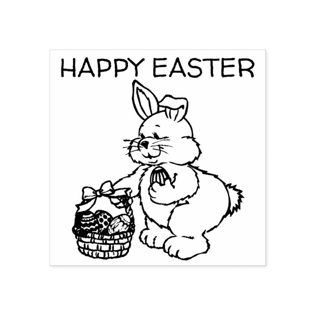 Happy Easter or Your Text Cute Easter Bunny Rubber Stamp (Imprint)