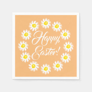 Happy Easter orange script cute daisy cheerful Napkins