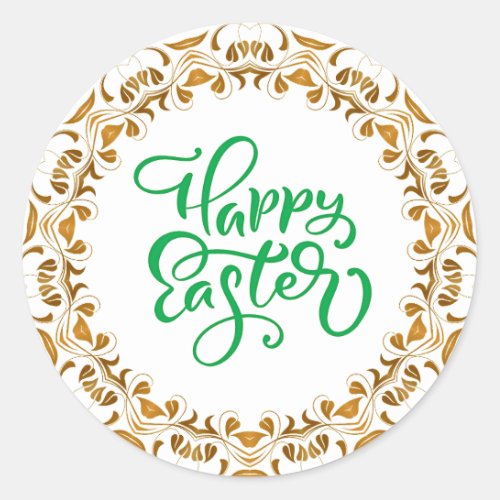 Happy Easter ornate frame Classic Round Sticker
