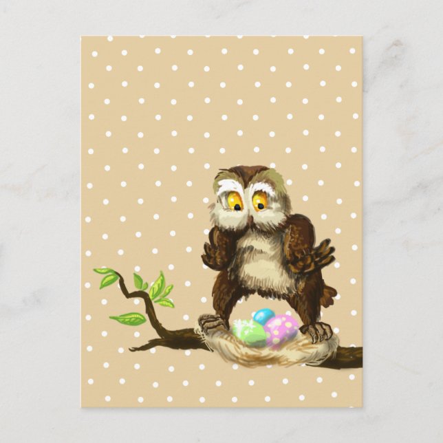 Happy Easter owl Holiday Postcard (Front)