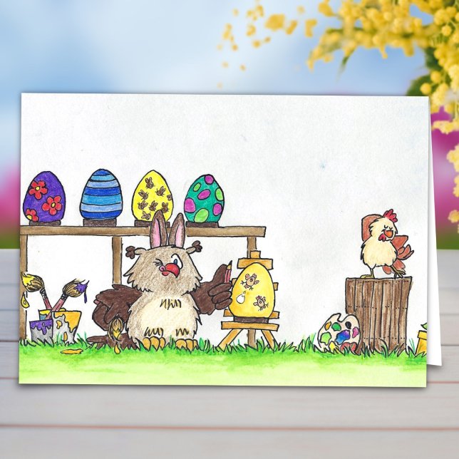 Happy Easter - Owl painting Eggs Holiday Card (Creator Uploaded)