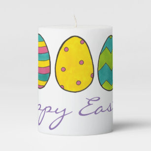 Happy Easter Painted Dyed Egg Hunt Pillar Candle