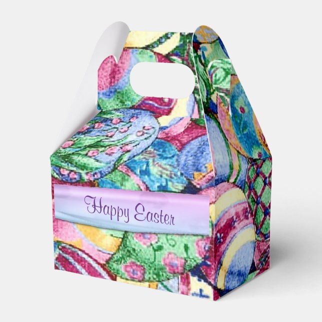 Happy Easter Painted Easter Eggs Gable Favor Box (Front Side)