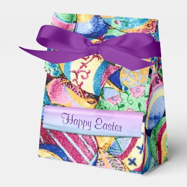 Happy Easter Painted Easter Eggs Tent Favor Box (Front Side)