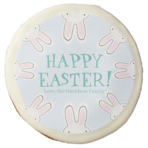 Happy Easter pale blue custom cute bunnies fun Sugar Cookie