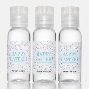 Happy Easter pale blue custom text cute bunnies Hand Sanitizer