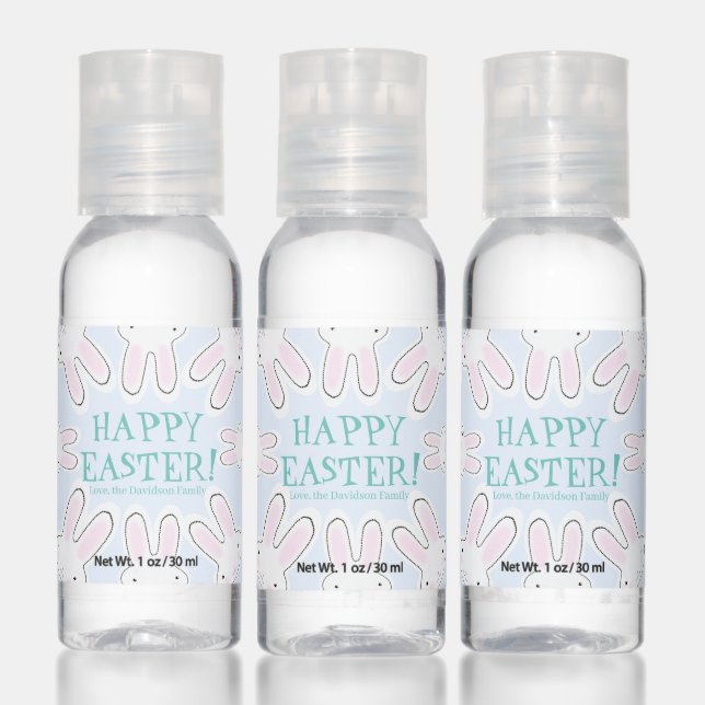 Happy Easter pale blue custom text cute bunnies Hand Sanitizer (Set)