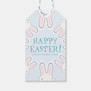 Happy Easter pale blue cute bunnies custom text Gift Tags