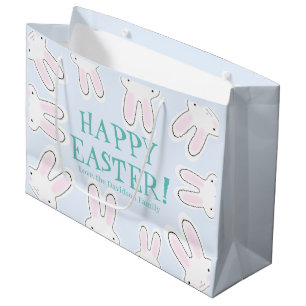 Happy Easter pale blue cute bunnies funny custom Large Gift Bag