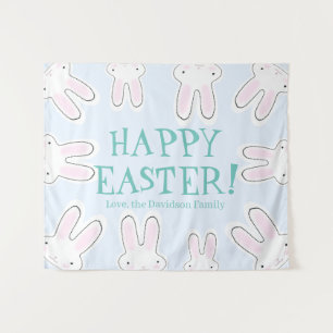 Happy Easter pale blue cute bunnies funny custom Tapestry