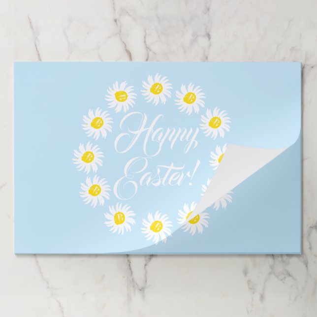 Happy Easter pale blue cute daisies frame placemat (Folded)